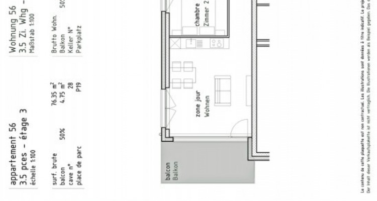 FOTI IMMO - Appartement de 3,5 pièces avec balcon. image 3