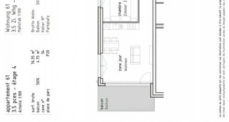 FOTI IMMO - Appartement de 3,5 pièces en attique avec balcon. image 3