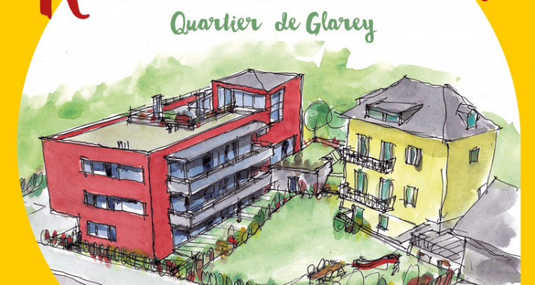 Situation :  Immeuble neuf situé au c&oelig;ur du quartier historique de Glarey à Sierre.    La construction s&rsquo;installe dans un parc arboré qui structure son environnement naturel. image 1