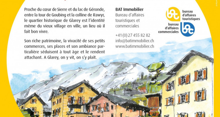 Situation :  Immeuble neuf situé au c&oelig;ur du quartier historique de Glarey à Sierre.    La construction s&rsquo;installe dans un parc arboré qui structure son environnement naturel. image 2