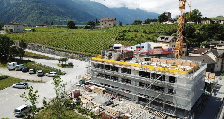 Situation :  Immeuble neuf situé au c&oelig;ur du quartier historique de Glarey à Sierre.    La construction s&rsquo;installe dans un parc arboré qui structure son environnement naturel. image 4