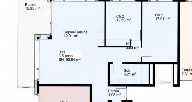 Appartement de 3,5 pièces avec balcon au 3 ème étage image 4